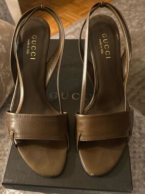 Gucci Brown Leather Slingback Heels